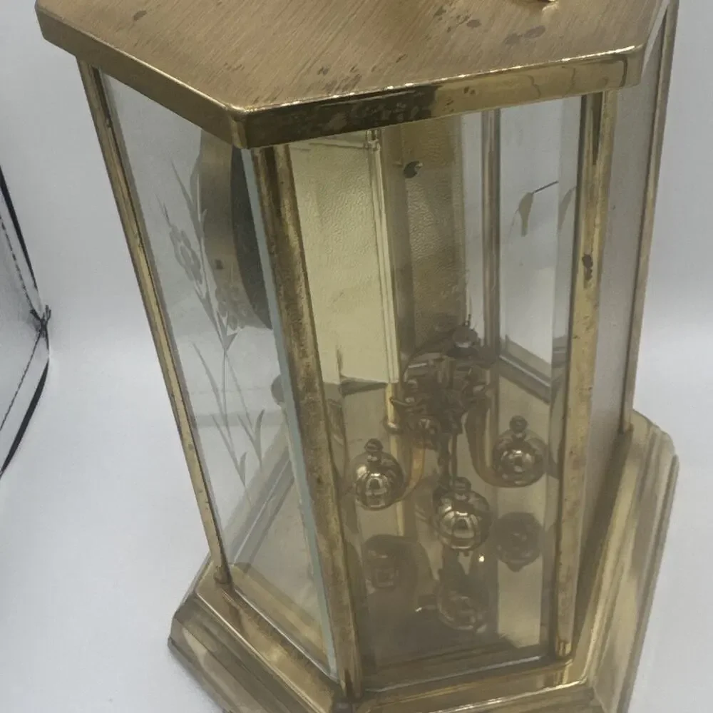 Gold Tone Anniversary Torsion Mantel Clock, Glass Dome, Roman Dial, Pendulum